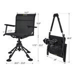 TideWe Hunting Chair with adjustable height, armrests, swivel feature, and straps, showing chair details and measurements.