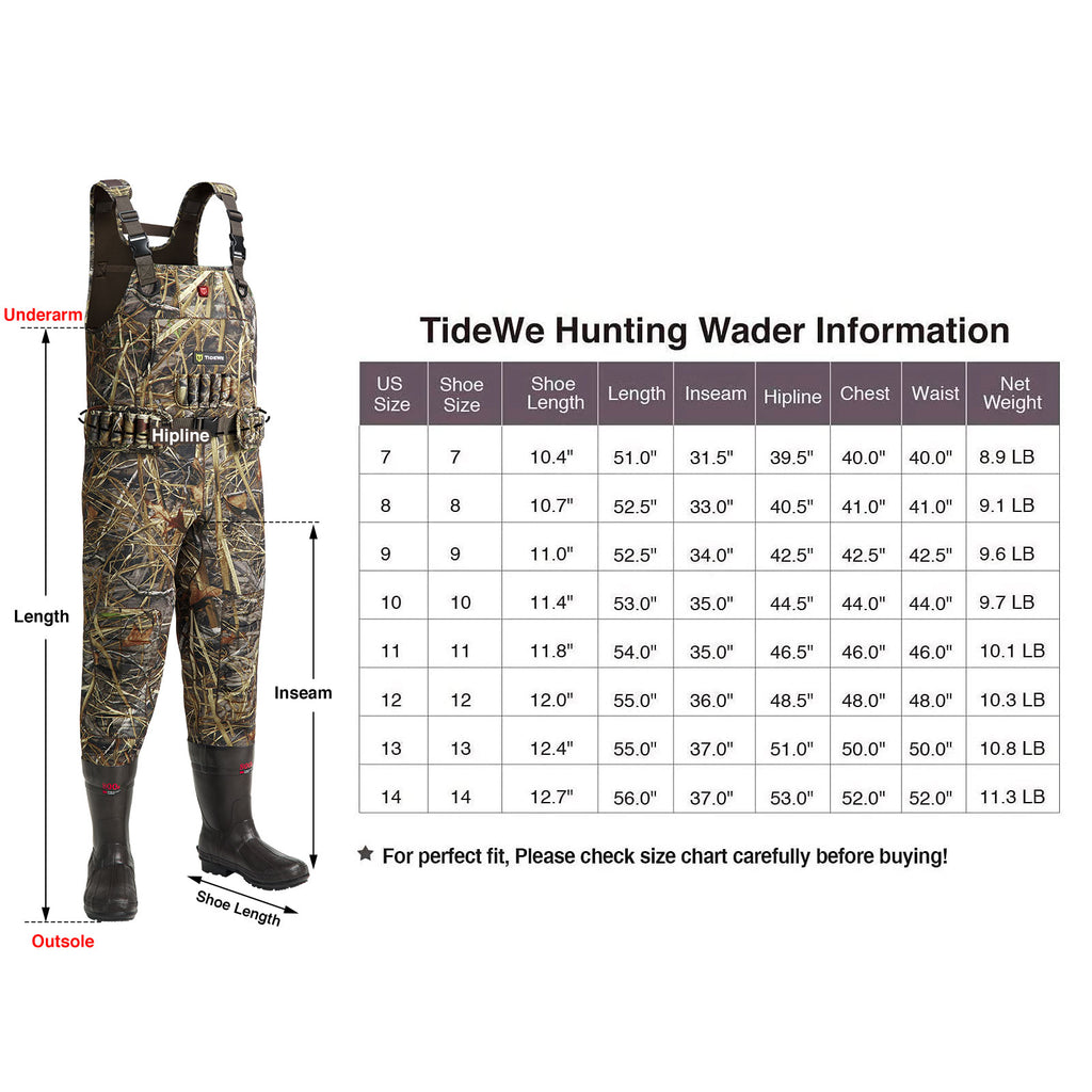 TorridSeeker Heated Duck Waterfowl Hunting Neoprene Chest Waders: Full shot of waterproof, sturdy waders with adjustable suspenders, built-in insulated rubber boots, and a shell holder belt.