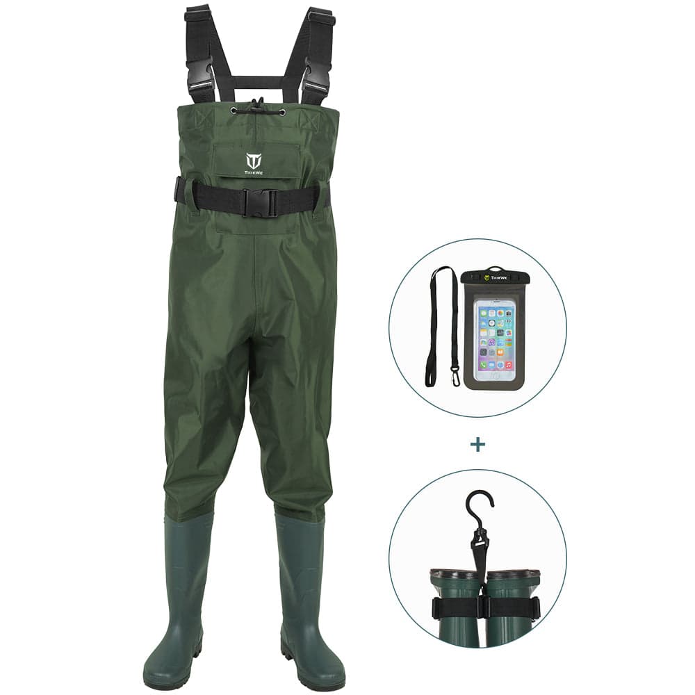 Autoez Chest Wader, 2-Ply Nylon/PVC Waterproof Fishing & Hunting Waders  with Boot Hanger Water-proof phone case