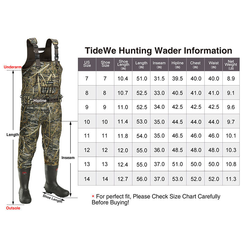 TideWe Hunting Wader Waterfowl Waders (600G & 800G) for Men Women, showing full shot of the durable neoprene overall with built-in insulated rubber boots.