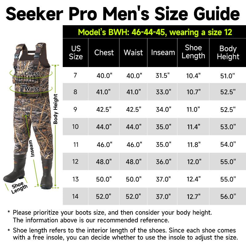 Tidewe Hunting Waders Size Chart