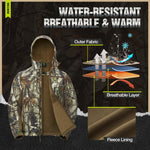 TideWe Men's Hunting Clothes: Camo jacket with hood, 9 pockets, water-resistant, user-friendly design for stealthy hunting.