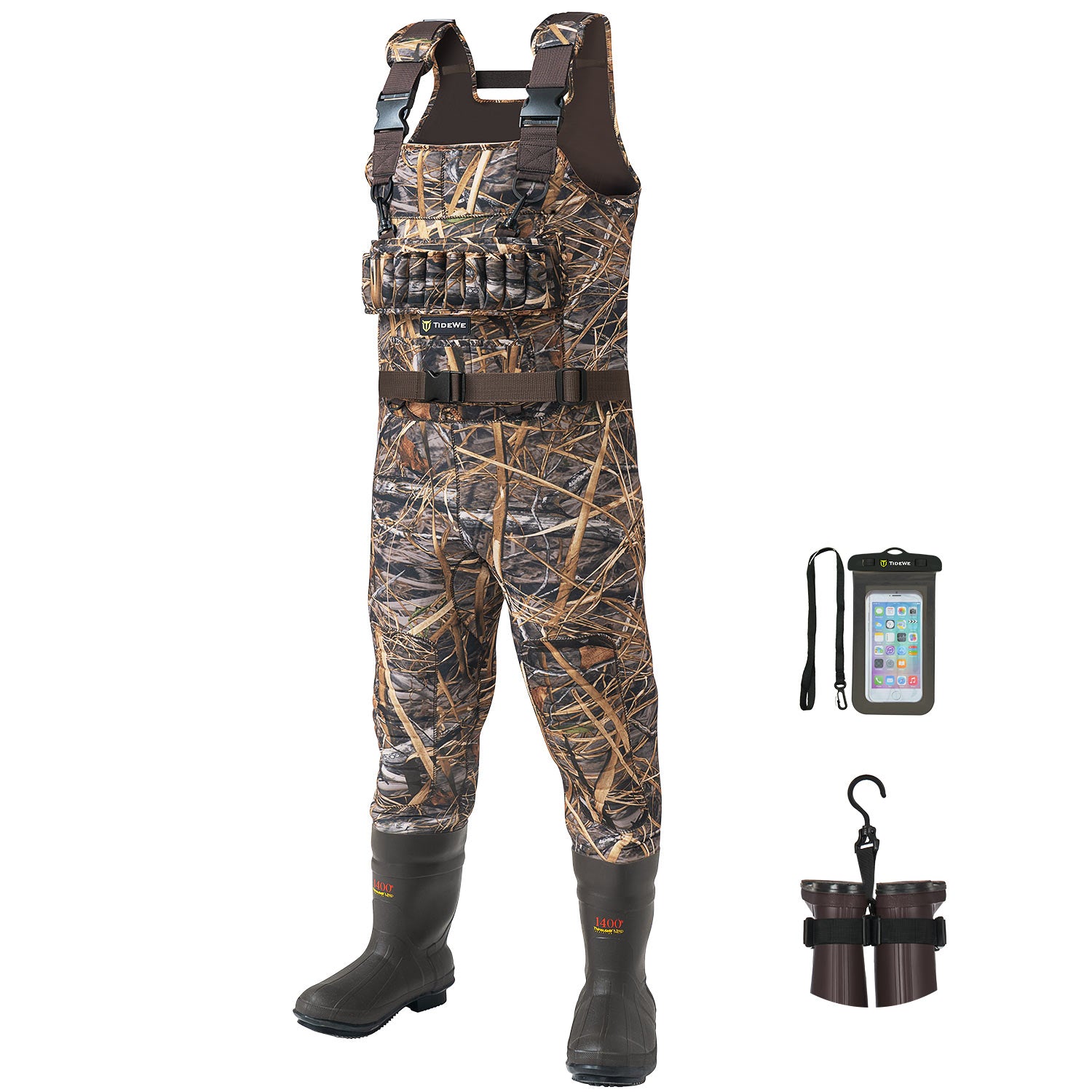 TideWe Hunting Waders, 5mm Neoprene Chest Waders with 1400 Gram Insulation  Rubber Boots